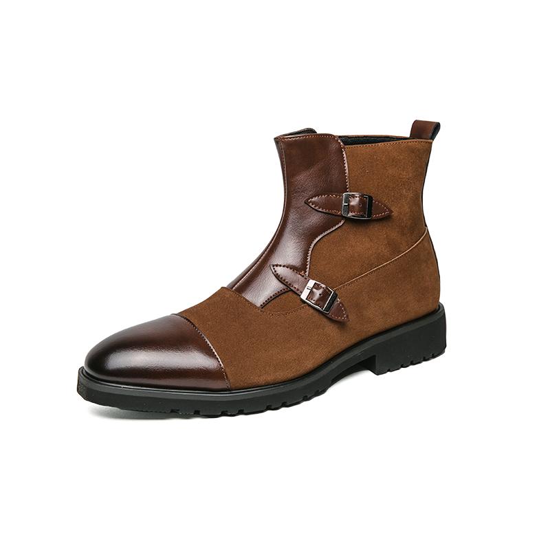 Winter Warm Plush Men's Trendy Leather Business Short Boots British Style Ankle Boot Mens Latest Trend Buckle Zip Chelsea Shoes