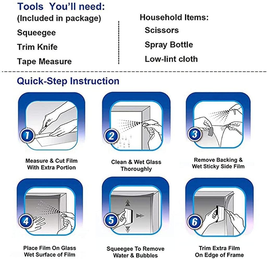 One Way Mirror Window Film Silver Privacy Glass Film Heat Reducing Film Reflective Window Sticker Sun Block Film