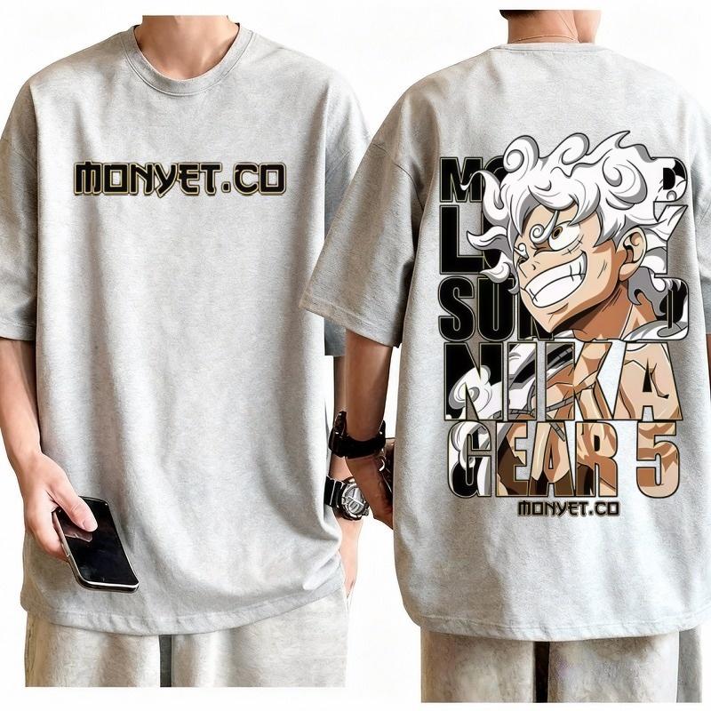 Футболка мужская One Piece Луффи Gear 5 Ника Харадзюку 100% Хлопок Аниме Графическая Футболка С Круглым Вырезом С Коротким Рукавом Повседневная Уличная Одежда Верх