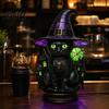 Halloween Decorative Night Light Black Cat Witch Hat Table Lamp, with Dreamy Purple Light, Exquisite Witchy Bedroom Decor Gothic Retro Ornament,