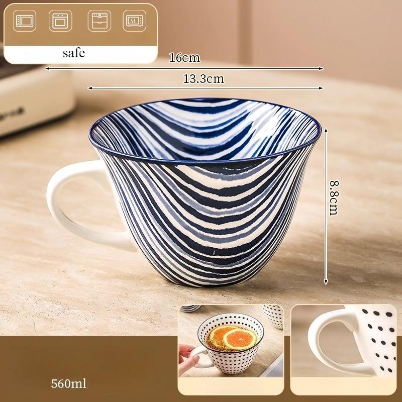 Керамическая кружка с синим узором в горошек, большая кофейная кружка, кружка-джамбо, кружка для чая, молока, хлопьев, чашка для завтрака для дома, кухни, 1 шт.