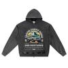 DTG Print Knitted Denim Zip-Up Hoodie Car Ventures Brother Print Zipper Hoodies