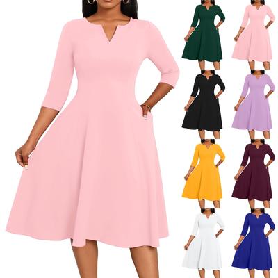 Женское платье А-силуэта, расклешенное, с рукавами 3/4, V-образным вырезом, однотонное, коктейльное, для гостьи на свадьбу, комбинезон с карманами