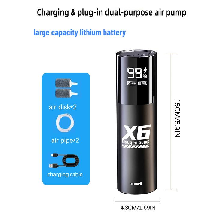 Rechargeable Oxygen Pump for Outdoor Fishing/Aquarium Portable Silent Air Pump with 2 Air Disks Fish Tank Aquarium Accessories
