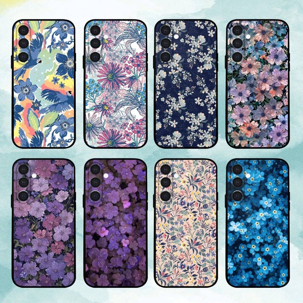 Чехол для телефона A-Art с цветами для Samsung A73,72,71,A52,51,40,41,A22,A32,31,A13, Мягкий черный корпус