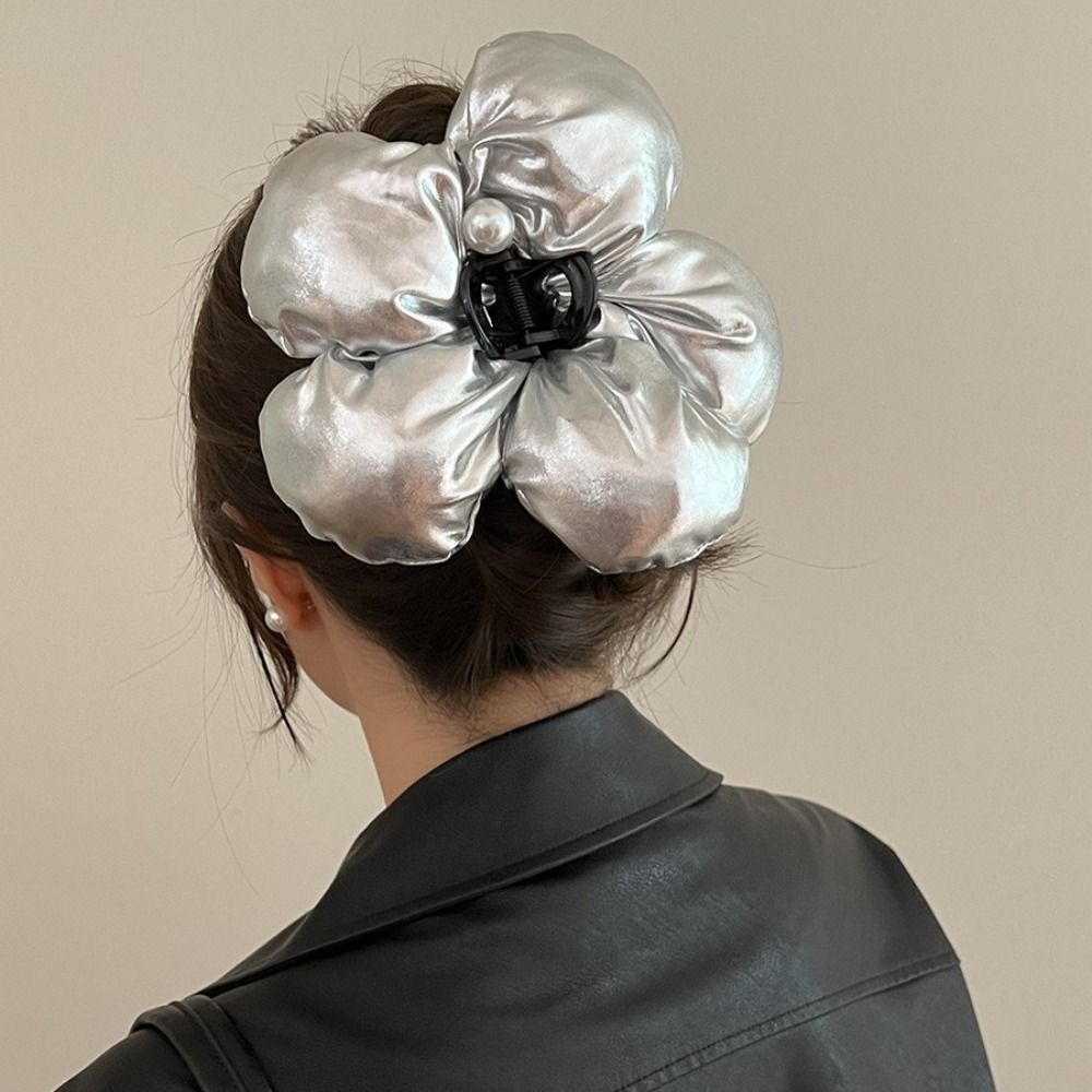 Pearl Sponge Puff Flower Hair Claw Korean Style Exaggerated Crab Clip Scrunchies Shark Clip  Daily