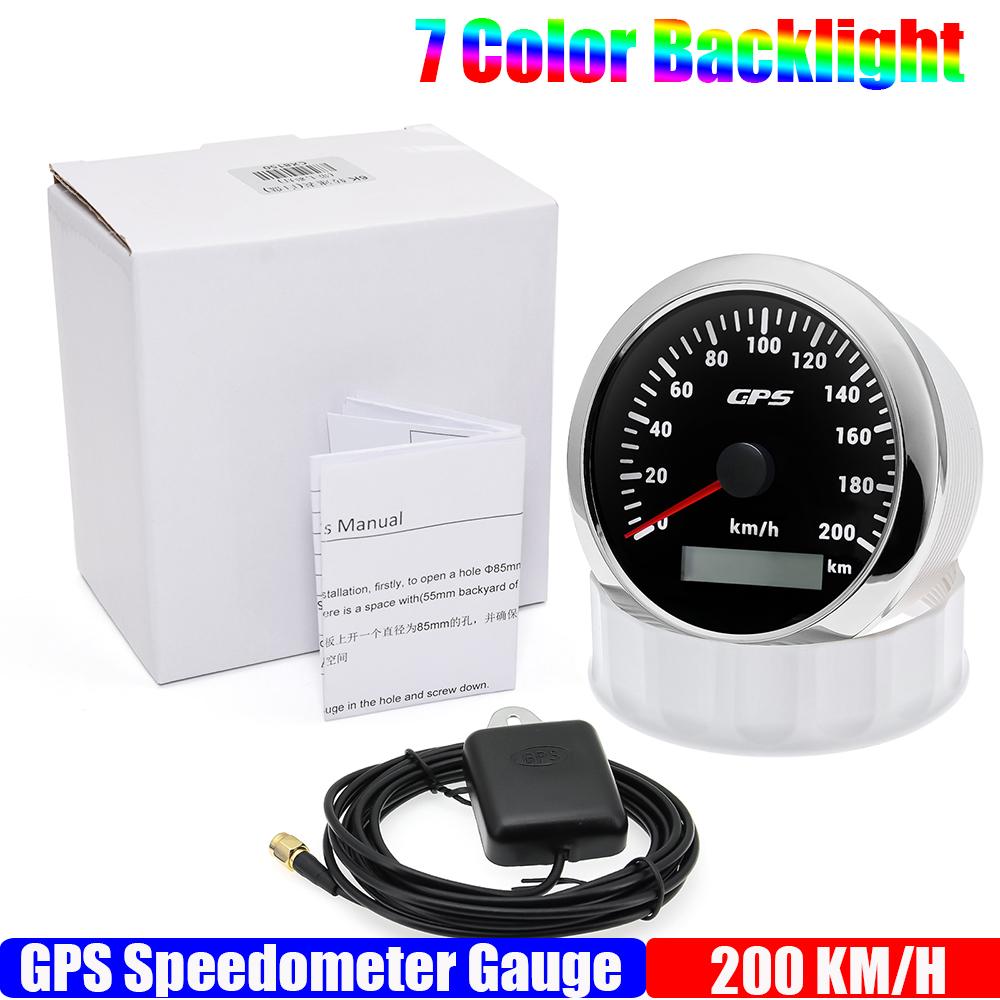 60KMH 85mm GPS Speedometer Gauge+Antenna 7 Color Backlight 120KMH Odometer 0~200KMH Speed Meter for Car Boat Yacht 12V24V Custom
