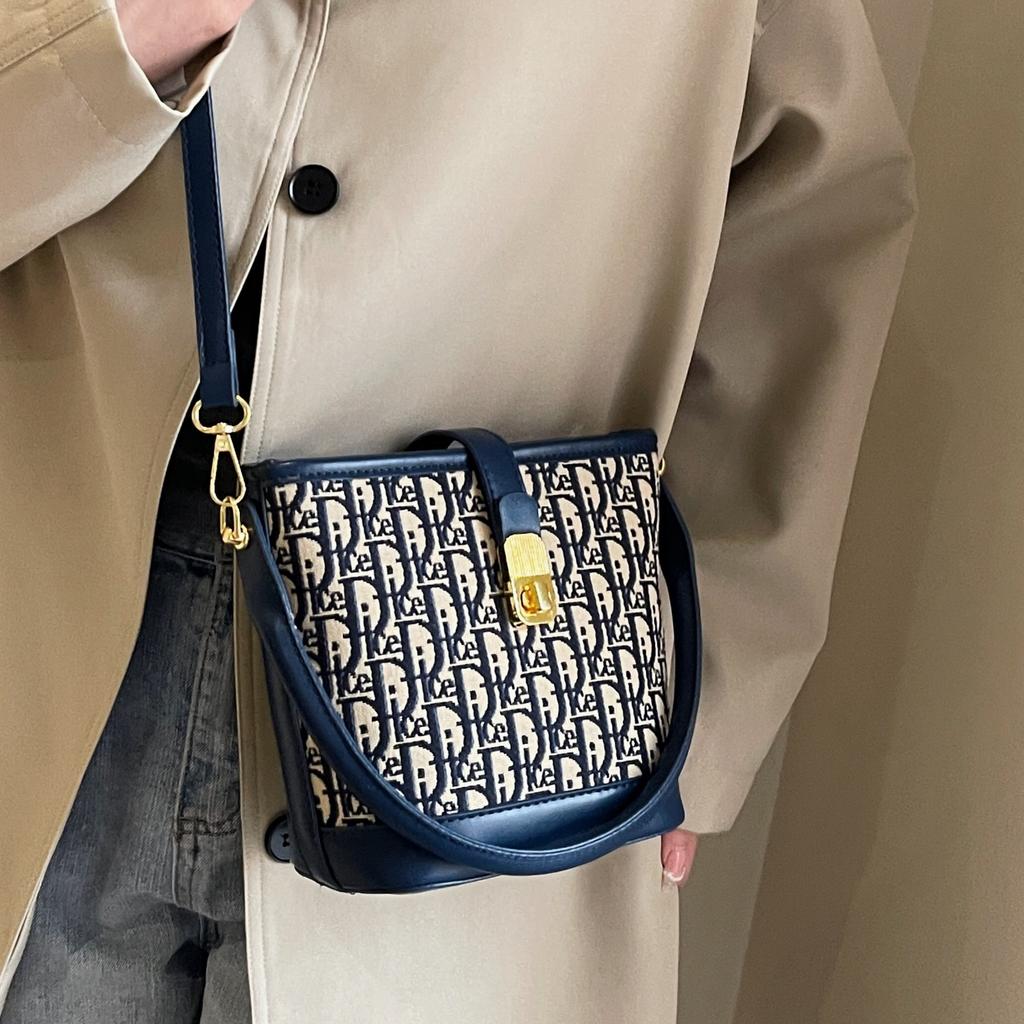 Винтажная нишевая сумка-ведро 2025 премиальный стиль женская сумка для поездок на работу сумка-мессенджер интернет-знаменитость взрывная модель принтованная наплечная сумка