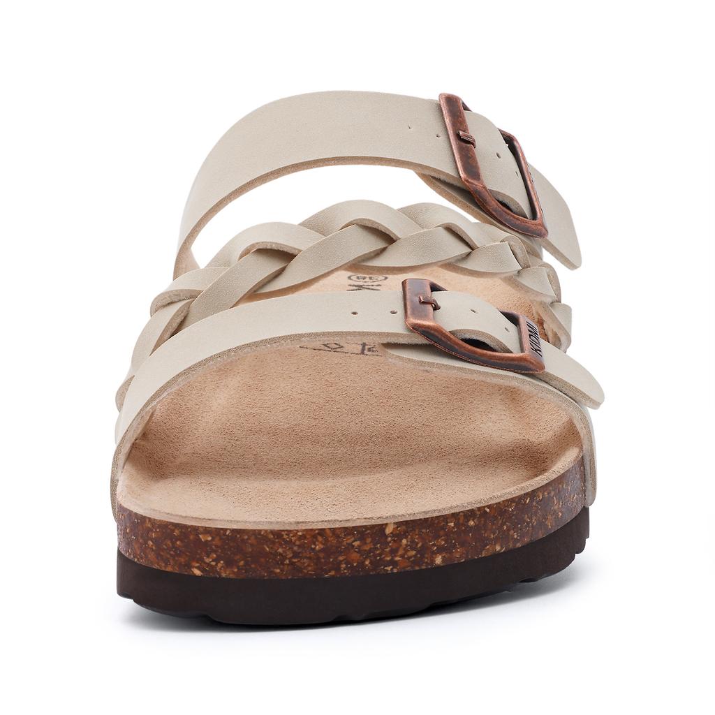Fashion KIDMI Women's Cork Footbed Sandals with Arch Support Comfortable Slip-On Slide Sandals With Adjustable Buckle New Summer Sandals