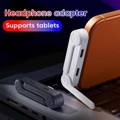 Адаптер-разветвитель USB C 2-в-1 для наушников с подставкой для телефона, Type C OTG, для быстрой зарядки и аудио