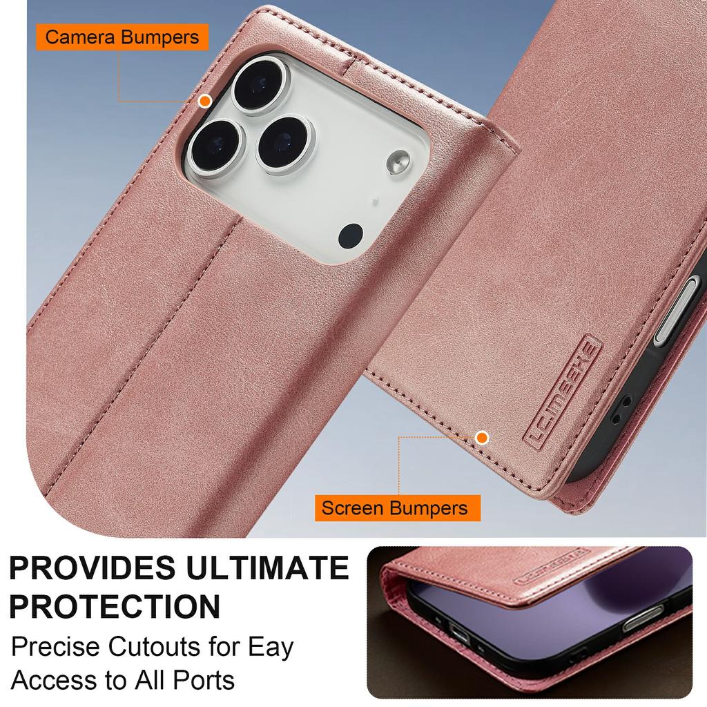 LC.IMEEKE For iPhone 17 Pro Max Case Wallet Microfiber Leather Phone Cover