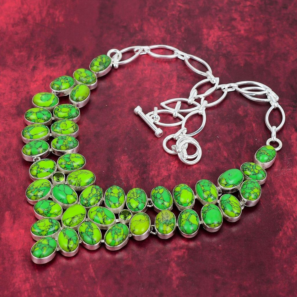 Green Copper Turquoise Necklace, 925 Sterling Silver Gemstone Jewelry, Handmade Necklace Amazing Jewelry, Gift For Her