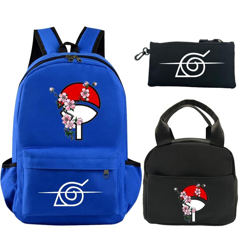 3Pcs/set Anime Naruto Printed Backpack Bookbag with Lunch Bag Pencil Case Teenager Children Girl Boy Schoolbag Rucksack