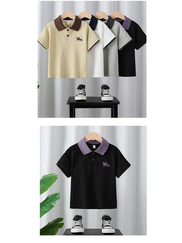 Модная Корейская Поло-футболка для Мальчиков - Летняя 2025 Повседневная с Коротким Рукавом