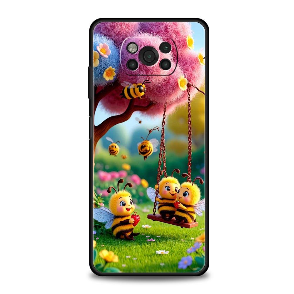 Чехол-накладка с узором пчелы и цветов для Xiaomi Poco F7 Ultra F6 F5 F4 F3 X6 X5 X4 X3 NFC C51 C55 M4 GT 5G Мягкий ТПУ корпус