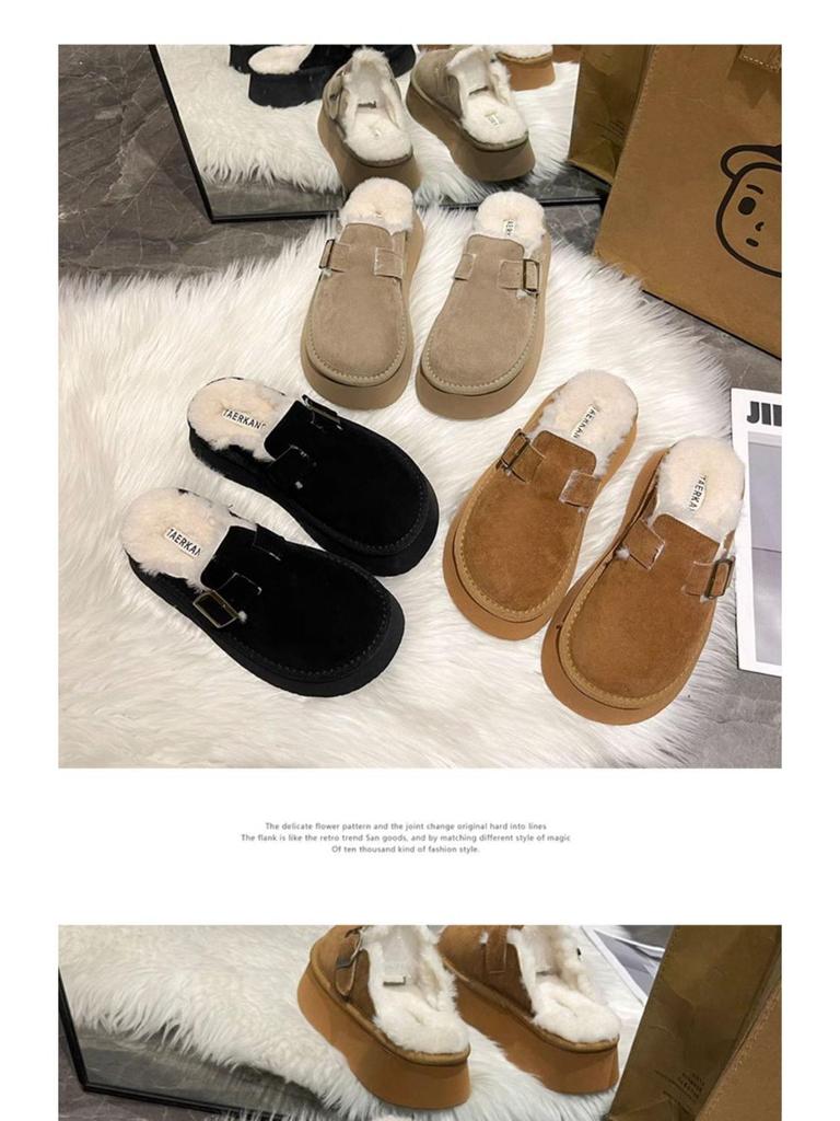 2025 Women's Velvet Warm Birkenstock Clogs - Toe Cap, Thick Sole, Black/Brown