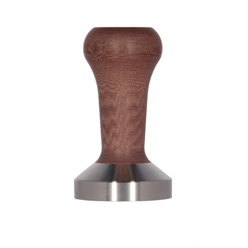 58mm Calibrated Pressure Wood Coffee Tamper Espresso Elastic Powder Compactor 304 Stainless Steel Coffee Powder Hammer