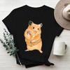 Cartoon Cute Hamster Cartoon Cute Hamster Baby Round Neck Big Size Round Neck Black T-shirt Woman Tops