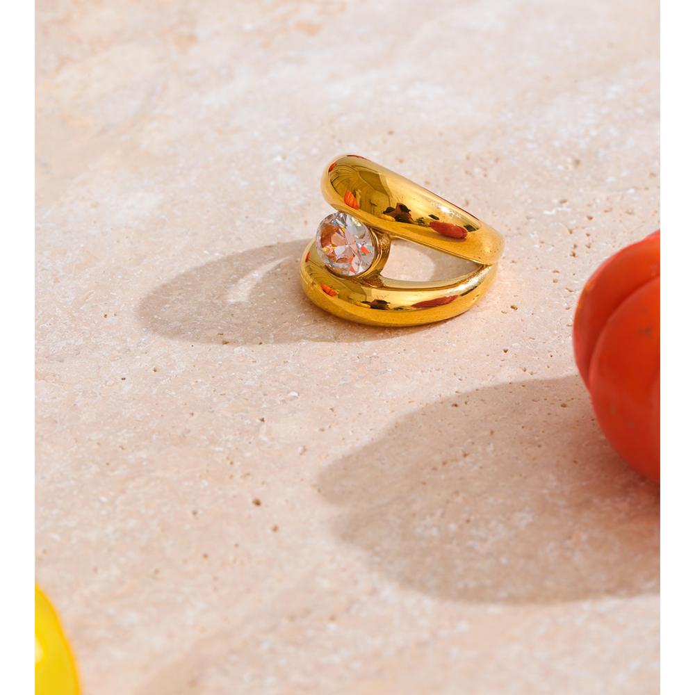 Eetit Size 678 Stainless Steel Double-Layer Cubic Zirconia Cast Ring Rust Proof High Quality Golden Finger Daily Jewelry Gift