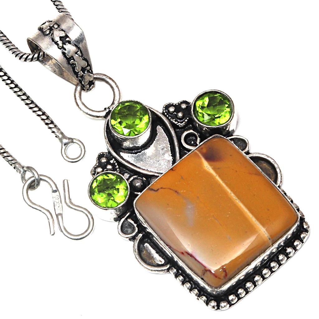 Pendant Wild Horse Jasper PeridotGemstone Valentine'Day Gift Silver Jewelry 2"