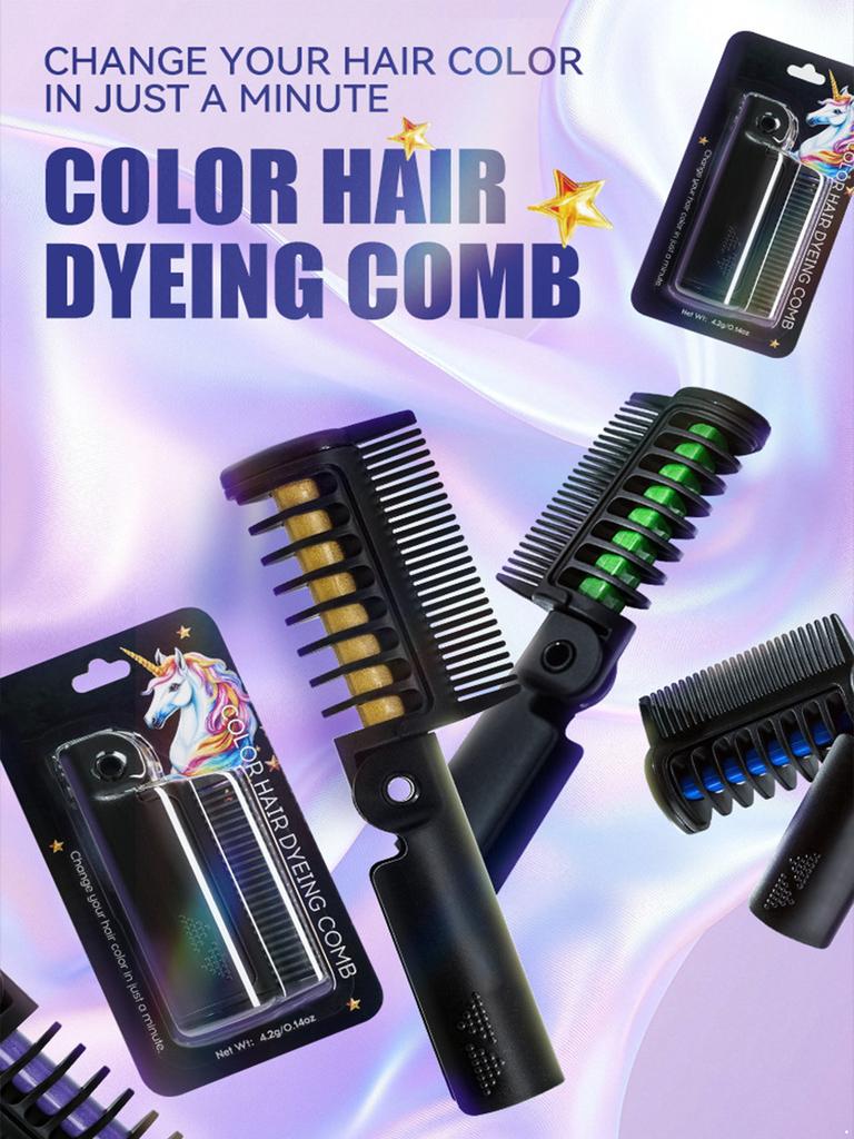 Temporary Hair Color Comb with Foldable Design for Quick Bright Hair Chalk Styling Non Toxic Washable Colorful Hairbrush for Adults Halloween Cosplay