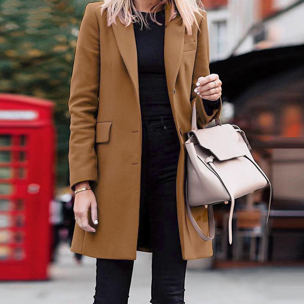 Женская мода повседневное свободное среднее длиннобортное однотонное шерстяное пальто