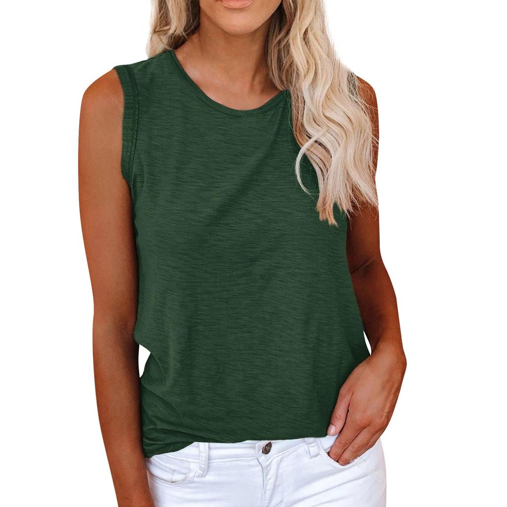 Women's Casual Tank Tops Crewneck Sleeveless Plain Summer Cotton Tee Shirts