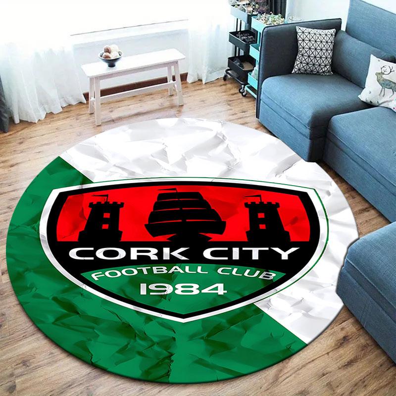 Cork City F.C Round Area Rug,Carpet Rug for Living Room Bedroom Sofa Playroom Decor,Non-slip Floor Mat