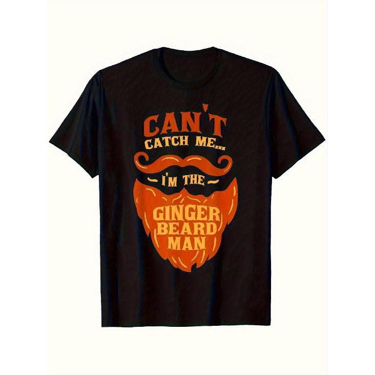 Men'S Humorous 'You Can'T Catch Me, I'M The Ginger Beard' Graphic T-Shirt - Black with Orange Print - Soft Tee for Halloween Costume Parties, Perfect