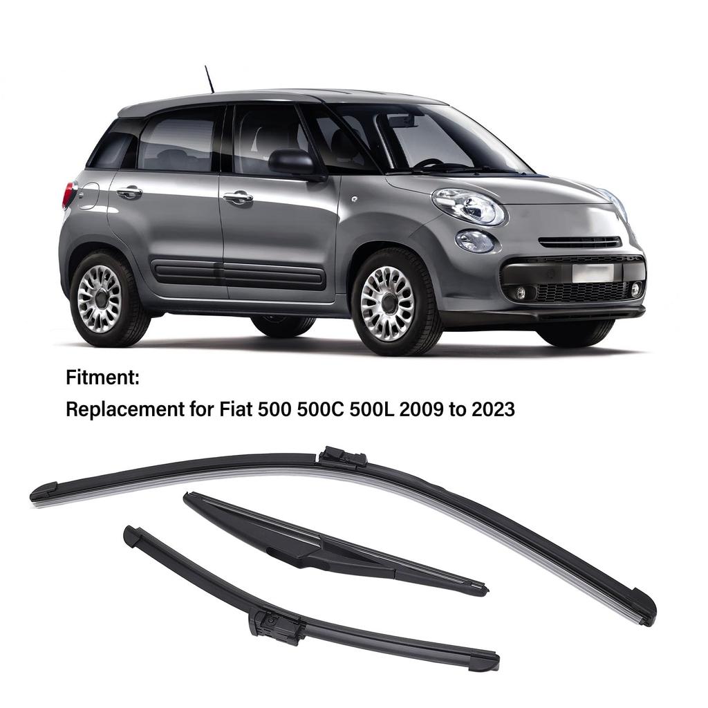 Wiper Blade Set Front Rear Windscreen Wiper Blade Rubber ABS Easy To Install Replacement for Fiat 500 500C 500L 2009-2023
