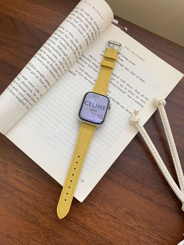 Совместимый ремешок из телячьей кожи с текстурой личи для Apple Watch S10/iWatch 98765SE и Huawei GT5/GT4 - Женский стиль