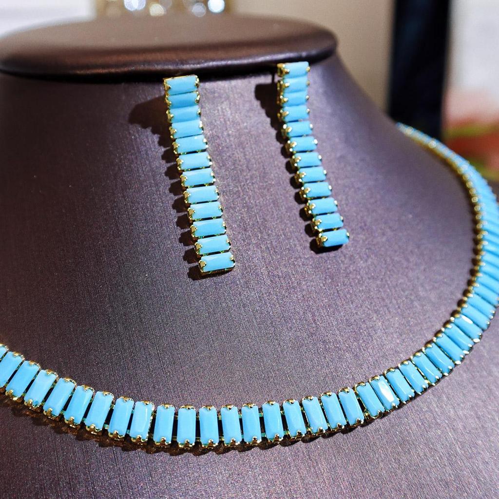 CMM 2 шт. Европейский квадратный натуральный циркон Ретро этническое ожерелье серьги-подвески модный счастливый женский комплект ювелирных изделий