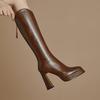 Autumn and Winter Small Tall Boots Women's Retro Thick Heel Waterproof Platform Thick-soled High-heeled Boots Commuter Pointed Knight Boots Versatile
