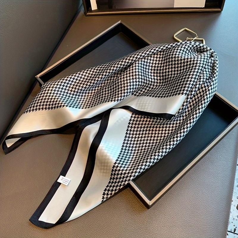 Простой квадратный шарф с узором «гусиная лапка», стильная тонкая гладкая шелковистая шаль, женская повседневная солнцезащитная повязка на голову