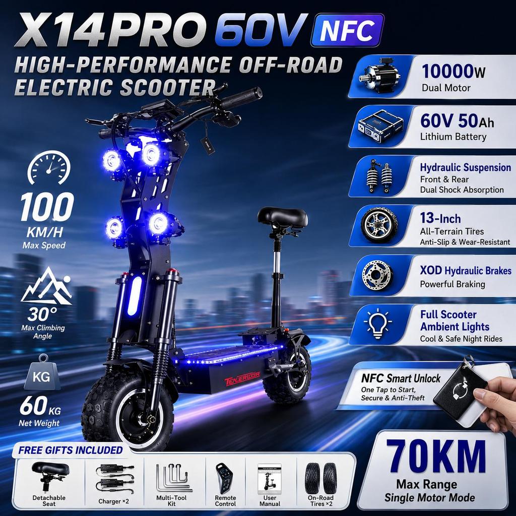 2026NEW x14 10000W Dual Motor EU Warehouse Stock Electric Scooter 60V 50AH Battery 13 Inch Tire Foldable Mobile Electric Scooter