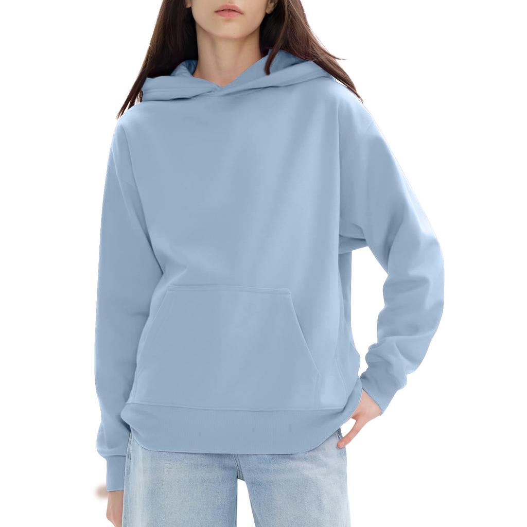 Женские модные повседневные универсальные повседневные толстовки с круглым вырезом, однотонные топы с длинными рукавами