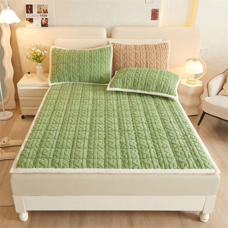 Роскошный утолщенный мягкий плюшевый простыня размера King Queen, зимний теплый бархатный стеганый коврик, противоскользящий наматрасник без наволочки