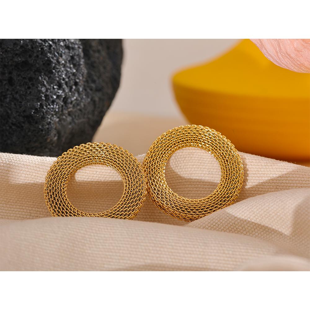 Eetit 37 мм нержавеющие круглые полые большие серьги-гвоздики из нержавеющей стали, женские очаровательные металлические текстуры, эффектные ювелирные изделия золотого цвета, новинка