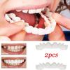 2Pcs Silicone Simulation Upper Bottom Teeth Denture Whitening Fake Tooth Cover