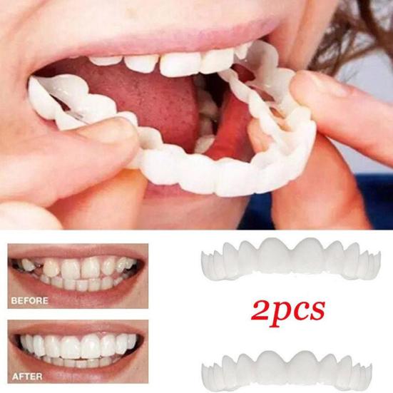 2Pcs Silicone Simulation Upper Bottom Teeth Denture Whitening Fake Tooth Cover