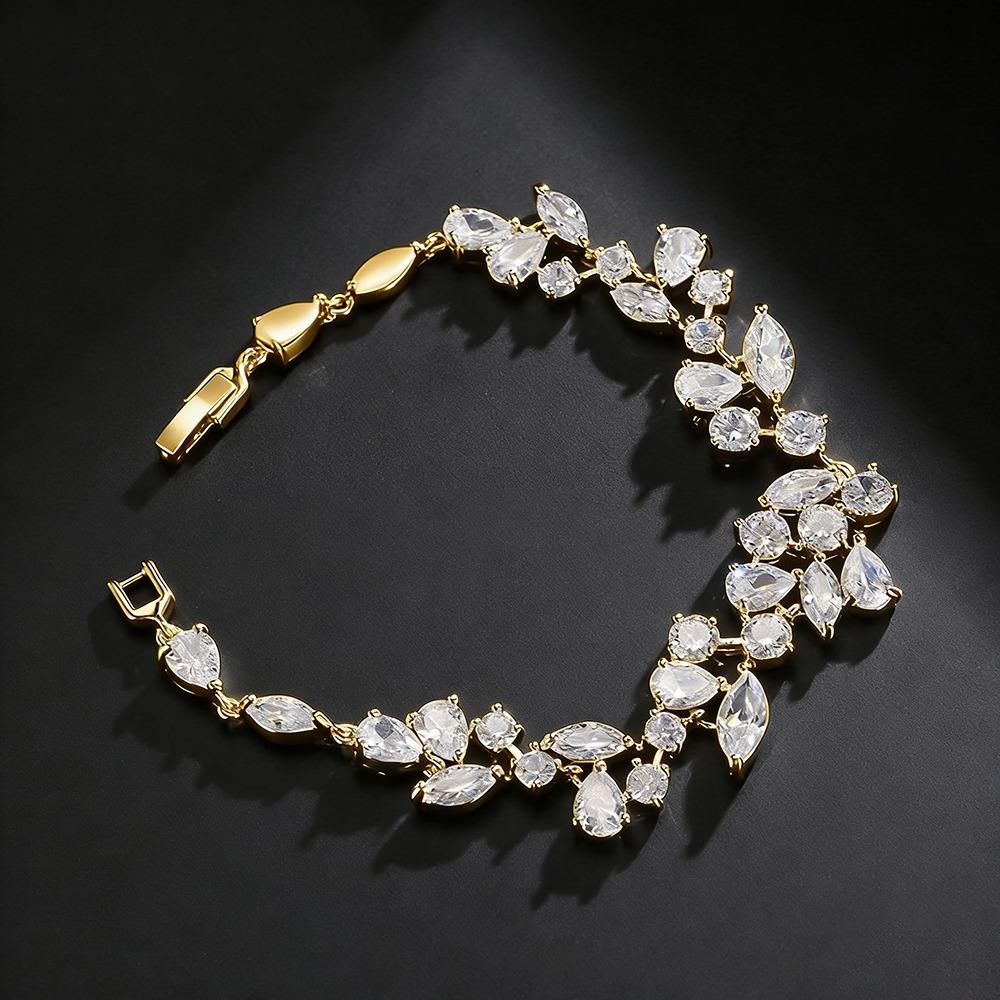 Shiny Crystal Leaf Shape Bracelet Silver Color Wristlet Plant Design Dangle Earrings Gift Bangle