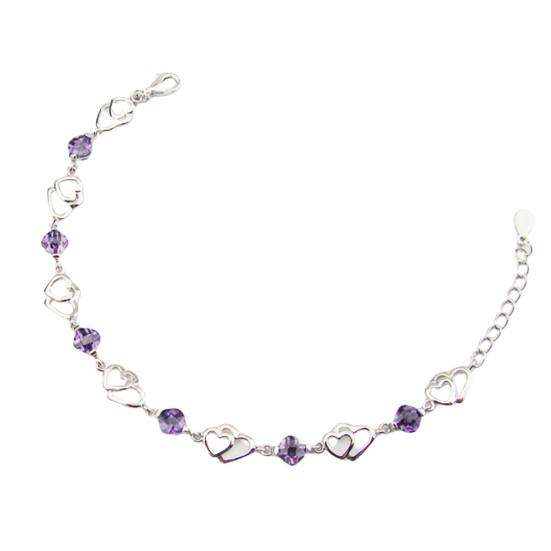 Shining Hollow Women Bracelet Plating Heart-shaped Purple Rhinestone Bracelet Jewelry Accessory