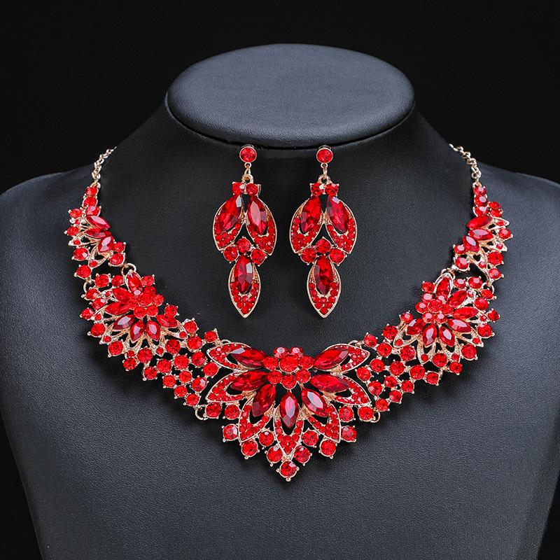 Dress Jewelry Necklace Earrings Two-Piece Set Colorful Flowers Bride Vintage Premium Design