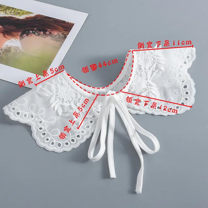 Элегантный белый воротник рубашки для женщин, съемный воротник, шаль, накидка, воротник, ожерелье, шарф, вышивка, короткая шаль
