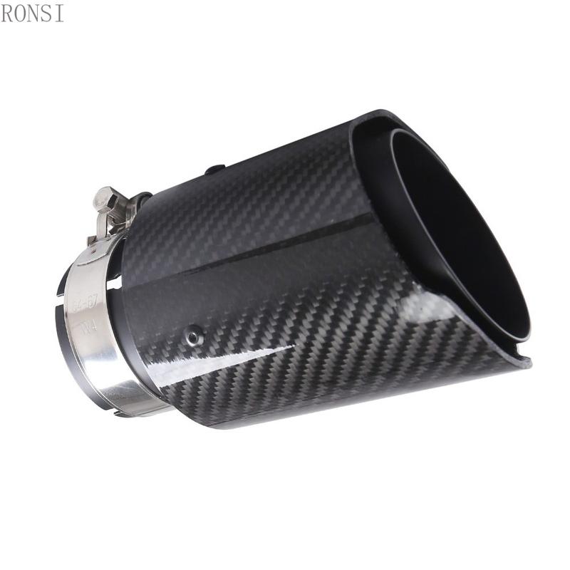RONSI 1 Pcs Universal Car Glossy Carbon Fiber Black Muffler Tip Exhaust System Pipe Mufflers Nozzle Universal Straight Stainless