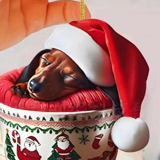 Рождественское украшение такса Щенок в кружке Украшение на рождественскую елку 2D акрил Такса Подвесной декор Подарки для любителей собак
