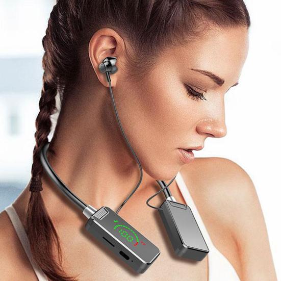 Беспроводной наушник Bluetooth-совместимая гарнитура LED-дисплей Подвесной шейный Водонепроницаемый Беспроводные наушники-шейный ободок