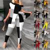2024 Autumn Women's Asymmetrical Neck Long Pants Two-Piece Set with Fashion Print