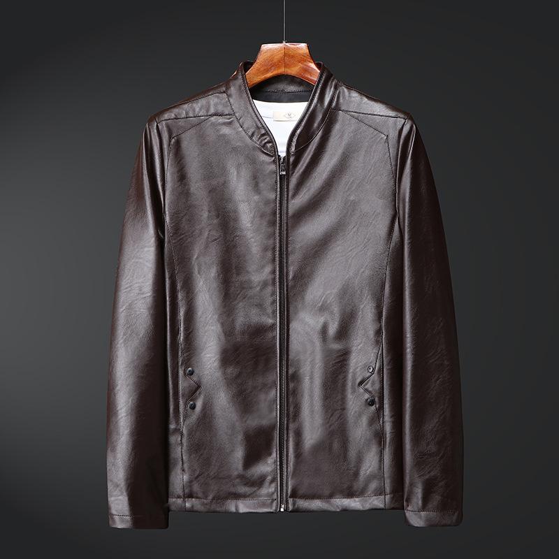 Мужская куртка из искусственной кожи в корейском стиле с воротником-стойкой - модный повседневный мотоциклетный дизайн на осень/зиму