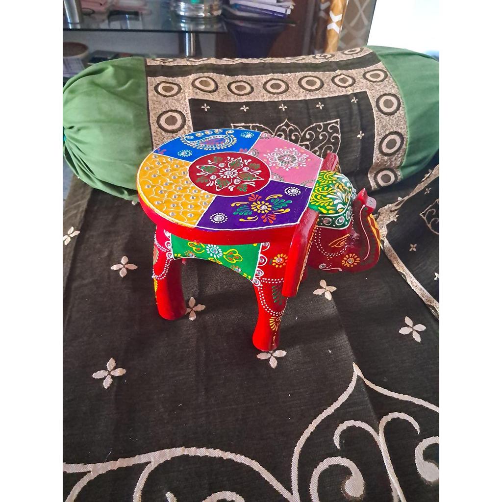 Wooden Painting Decorative Rajastani Painted Elephant Stool Home Decorative Items Showpiece(8 Inch) (Maroon)